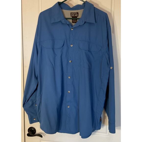 Gravel Gear Other - gravel Gear Blue Long Sleeve Button Fishing Hiking Vented Back & Sides Shirt XL